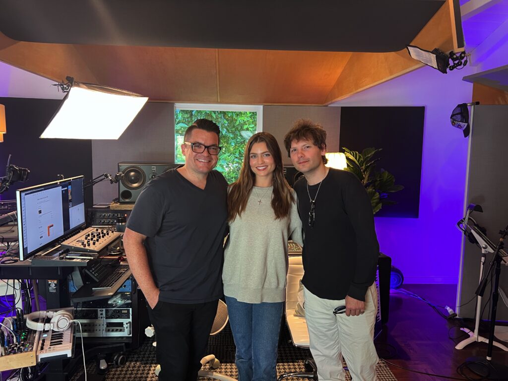 Dana Nielsen, Cat Matthews, and Marshall Vore in Dana's studio during the mixing sessions for "Greener Pastures"