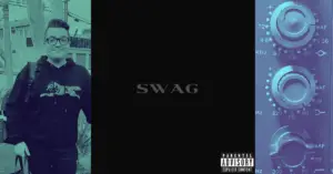 Composite image featuring Dana Nielsen on the left, the album cover for Justin Bieber’s SWAG in the center, and close-up of audio gear on the right.